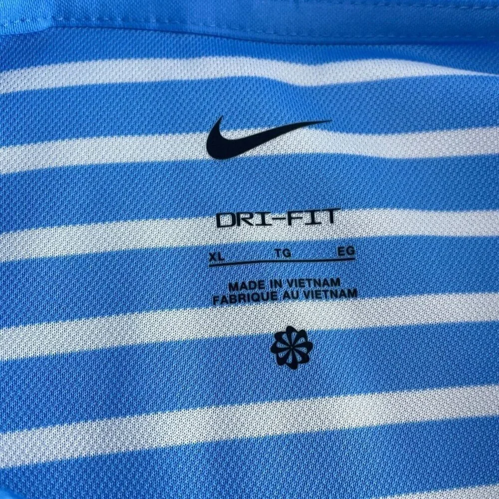 Nike Dri-Fit Mens Polo Shirt Blue & White Striped Size XL 0644